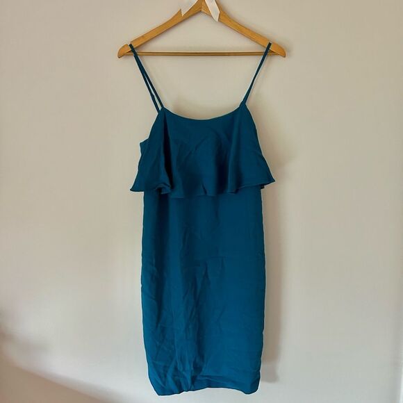J. Crew Turquoise Taffeta Ruffle Midi Dress - Picture 1 of 4